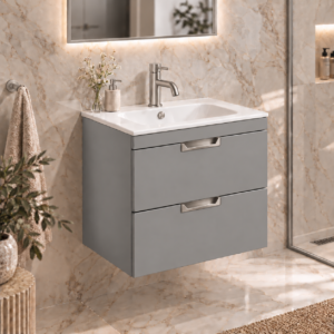Aubrey Grey 600 2 Drawer Wall Hung Vanity