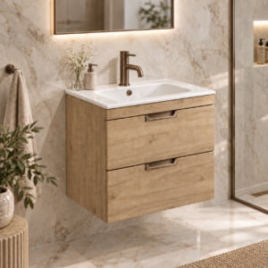 Aubrey Oak 600 2 Drawer Wall Hung Vanity