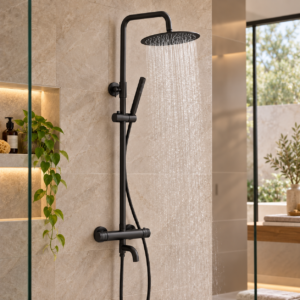 3 outlet Round Rigid Riser with Bath Spout